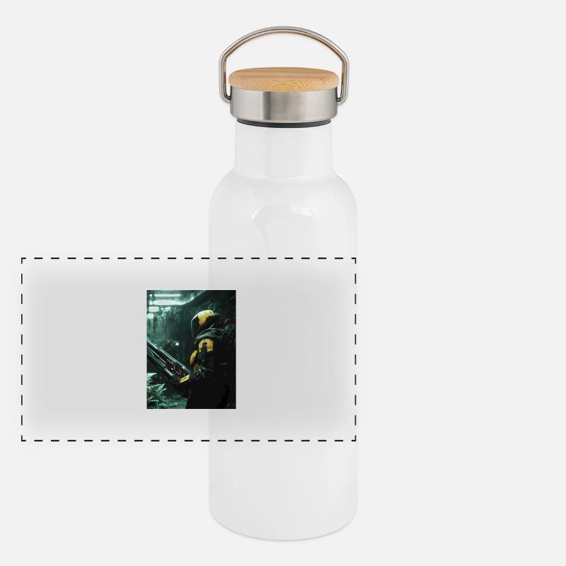 Sci Fi Warrior4 - Panoramic Thermal Bottle with Bamboo Lid - white