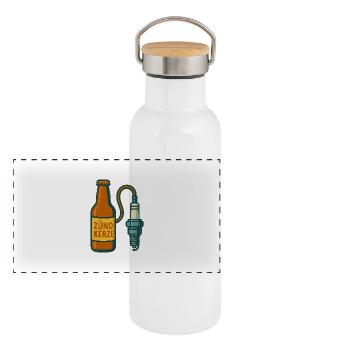 Zündkerze verbunden mit Flasche - Panorama Thermosflasche mit Bambusdeckel - Weiß - Vorne