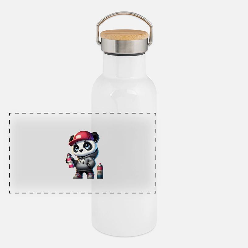 Panda Graffiti Panorama Thermosflasche mit Bambusdeckel