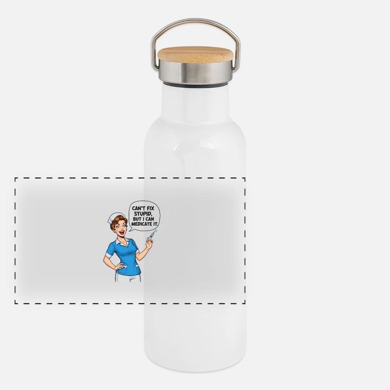 Humour d’infirmière : Stupidité des médicaments Gourde isotherme avec bouchon en bambou