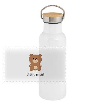drueck mich - Panorama Thermosflasche mit Bambusdeckel - Weiß - Vorne