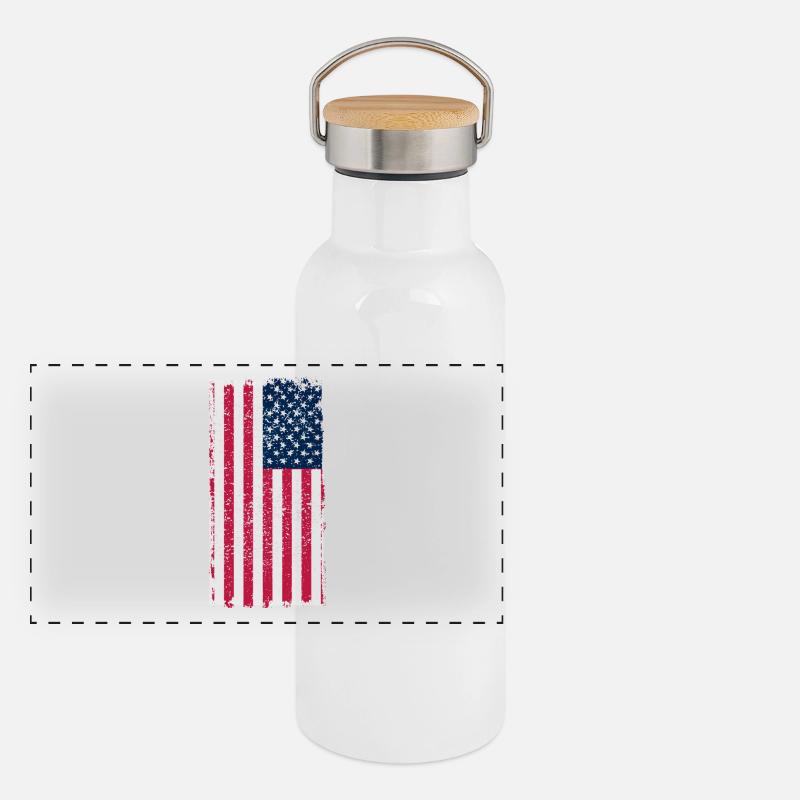 Drapeau des États-Unis Gourde isotherme avec bouchon en bambou