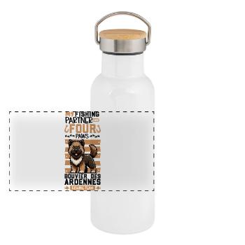 Angeln und Bouvier des Ardennes - Panorama Thermosflasche mit Bambusdeckel - Weiß - Vorne
