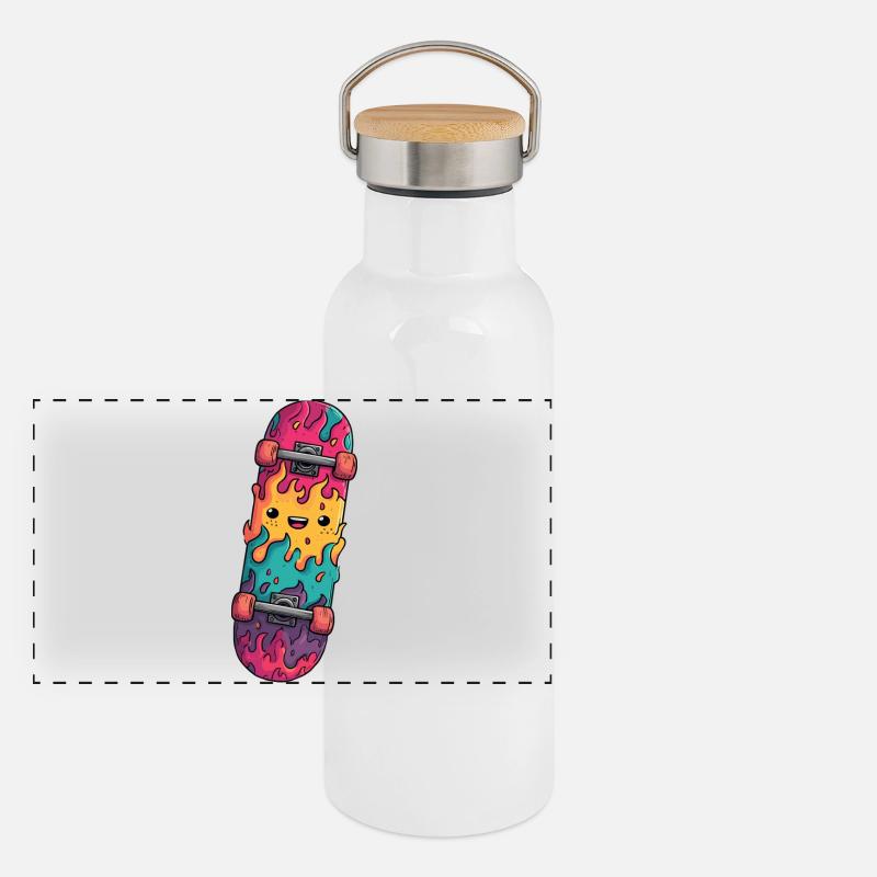 Flame Skateboard Laughing Face Panoramic Thermal Bottle with Bamboo Lid