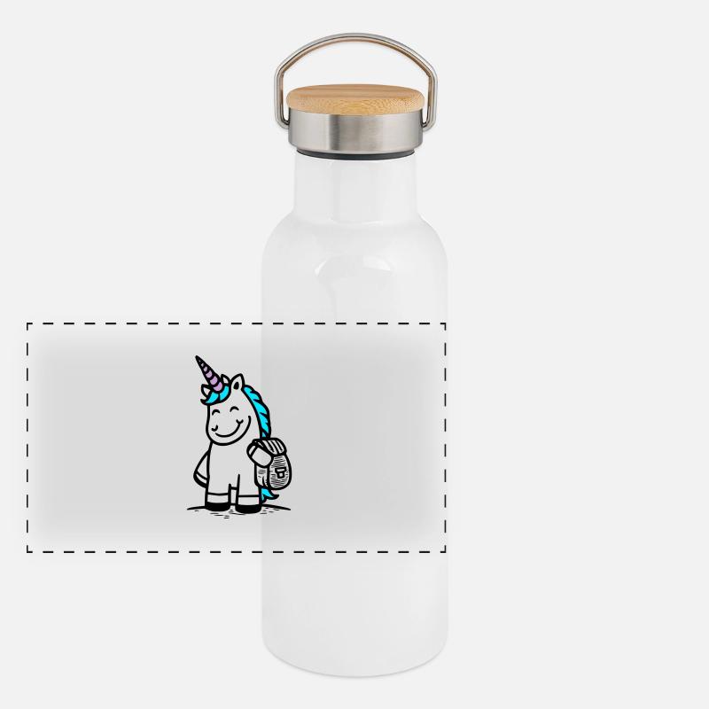 Magisches Einhorn zur Einschulung mit Ranzen - Panorama Thermosflasche mit Bambusdeckel - Weiß