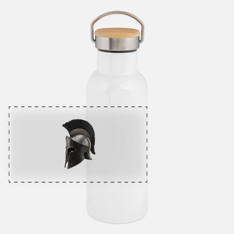 Rusty Warrior Helmet with Black Feather Panoramic Thermal Bottle with Bamboo Lid
