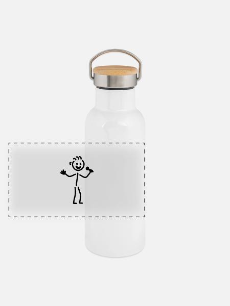 Karaoke Männchen - Panorama Thermosflasche mit Bambusdeckel - Weiß