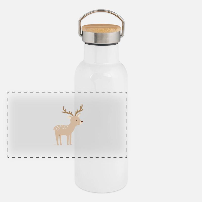 Hirsch - Panorama Thermosflasche mit Bambusdeckel - Weiß