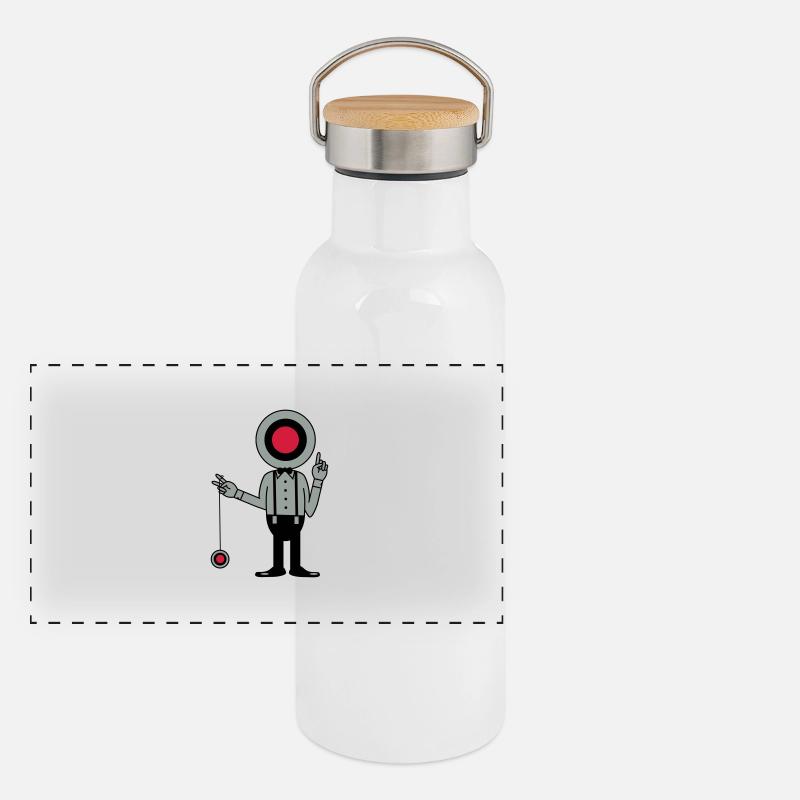 Mann mit Zielscheibe und Jojo Panorama Thermosflasche mit Bambusdeckel