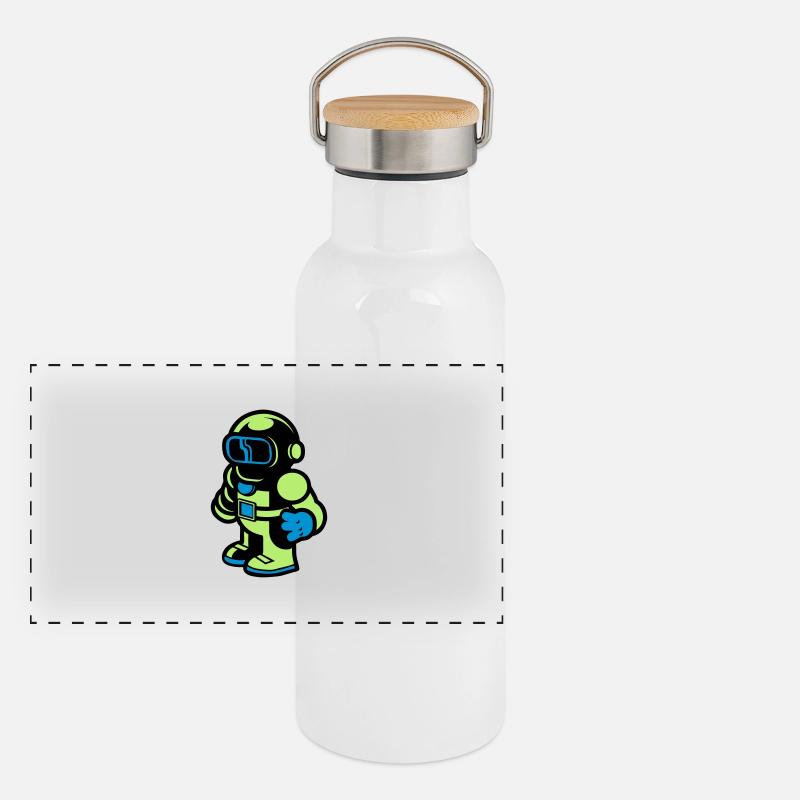 Cartoon Spaceman Astronaut Panoramic Thermal Bottle with Bamboo Lid