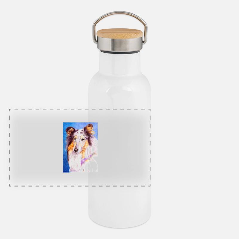 Collie blueMerle Aufkleber Panorama Thermosflasche mit Bambusdeckel
