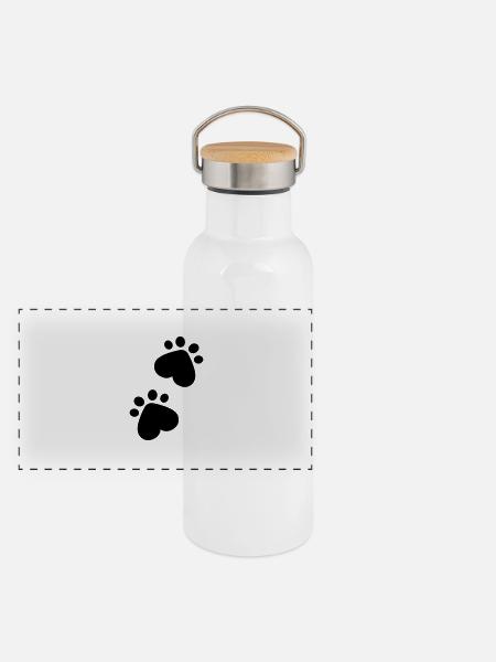 Pfoten - Panorama Thermosflasche mit Bambusdeckel - Weiß