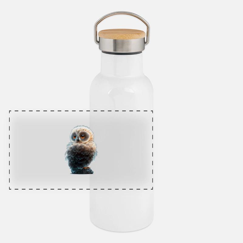 3D Eule Panorama Thermosflasche mit Bambusdeckel