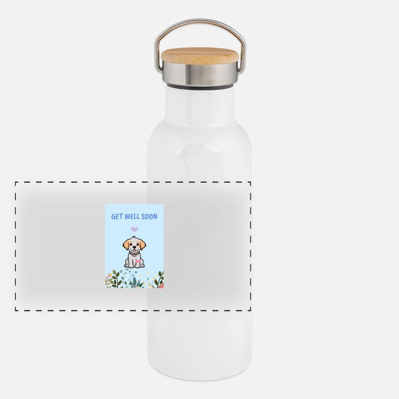 Gute Besserung Geschenk - Panorama Thermosflasche mit Bambusdeckel - Weiß