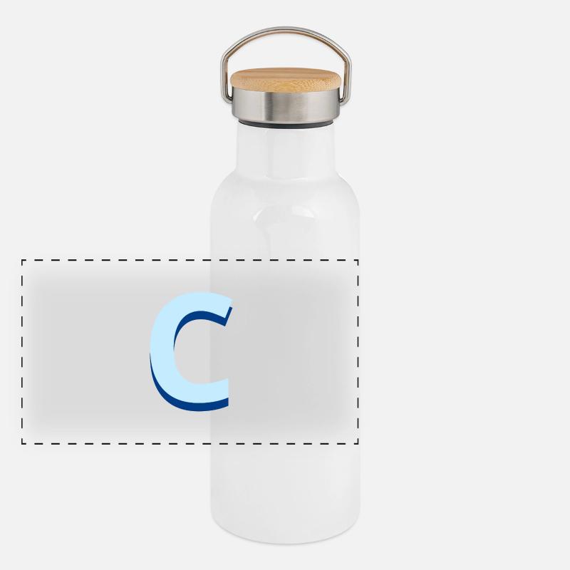 Pop und moderner blauer Buchstabe c Panorama Thermosflasche mit Bambusdeckel