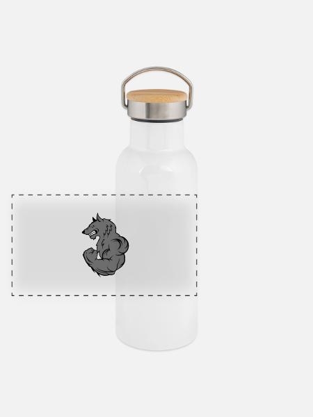 strong wolf - Panorama Thermosflasche mit Bambusdeckel - Weiß - Vorne