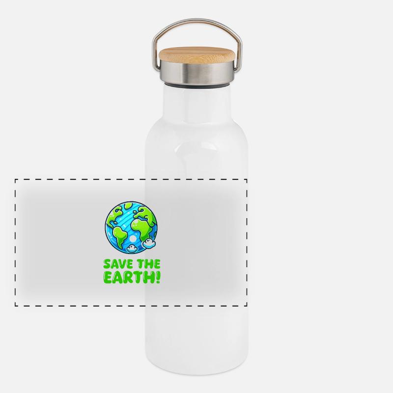Earth Planet Save the Earth Gourde isotherme avec bouchon en bambou