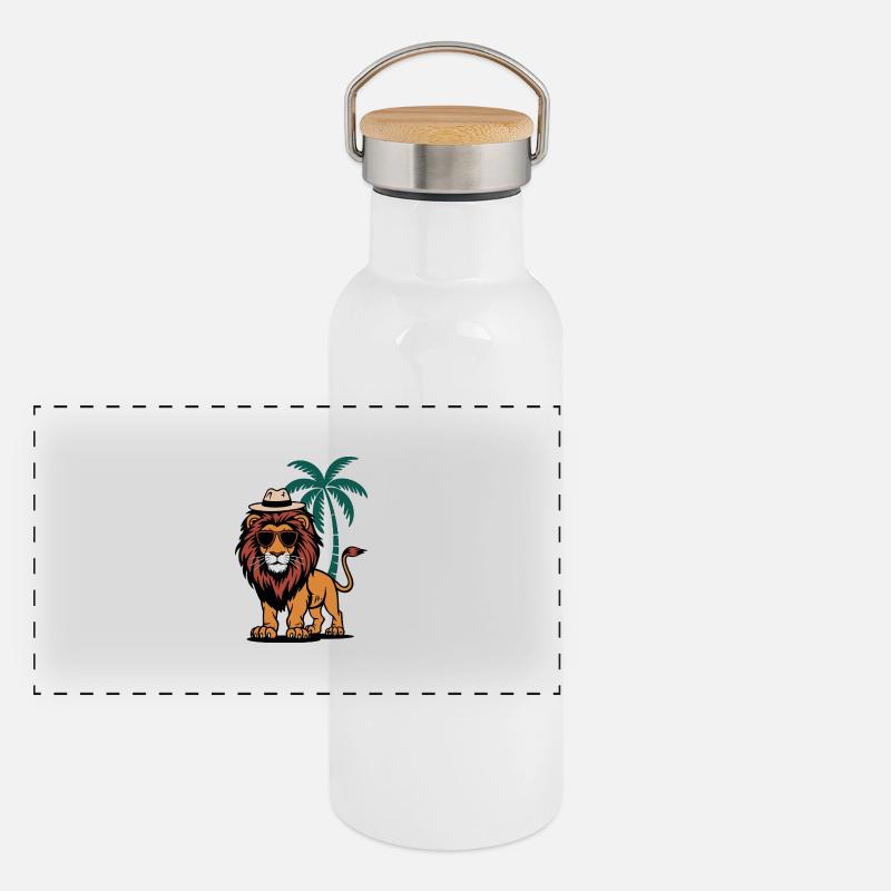 Tropical Lion - Panoramic Thermal Bottle with Bamboo Lid - white