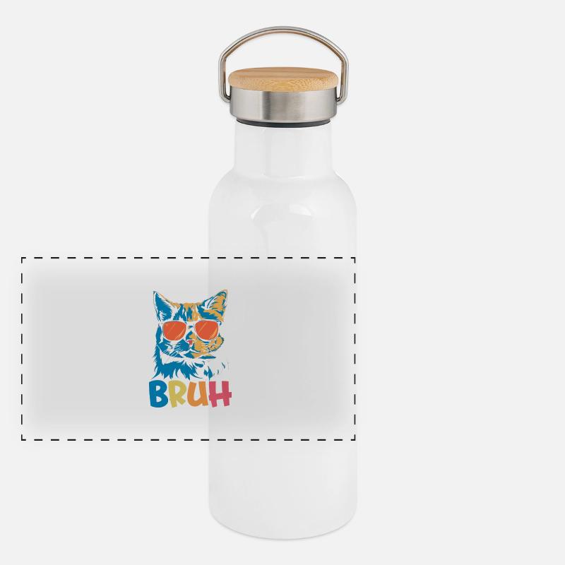 Bruh-Katze Panorama Thermosflasche mit Bambusdeckel