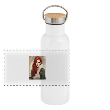 Schöne Frau Redhead Rote Haare - Panorama Thermosflasche mit Bambusdeckel - Weiß - Vorne