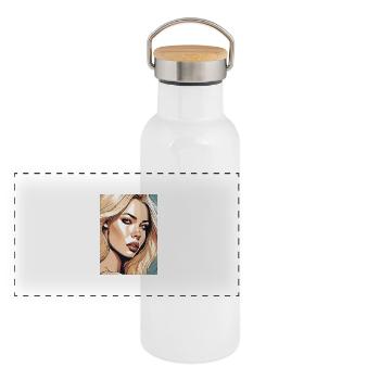blonde belle femme blonde - Gourde isotherme avec bouchon en bambou - blanc - Devant