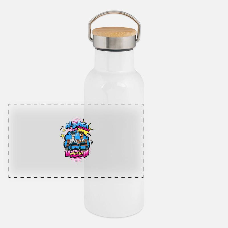 High Spirits - Alpakas im Chill-Modus 3 Panorama Thermosflasche mit Bambusdeckel