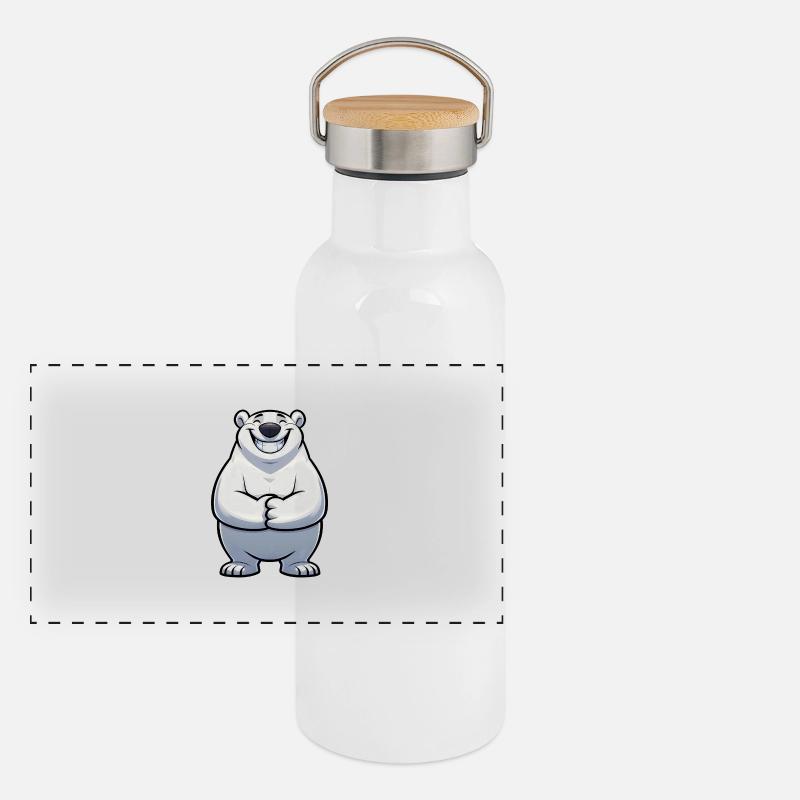 Satisfied Polar Bear Comic North Pole Pride Cool Panoramic Thermal Bottle with Bamboo Lid