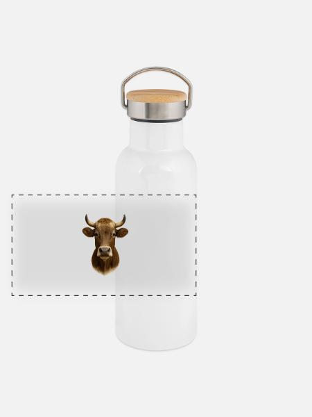 La plus belle vache - Gourde isotherme avec bouchon en bambou - blanc - Devant
