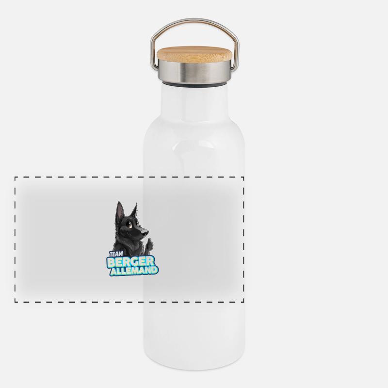 TEAM Deutscher Schäferhund - Schwarz - Panorama Thermosflasche mit Bambusdeckel - Weiß