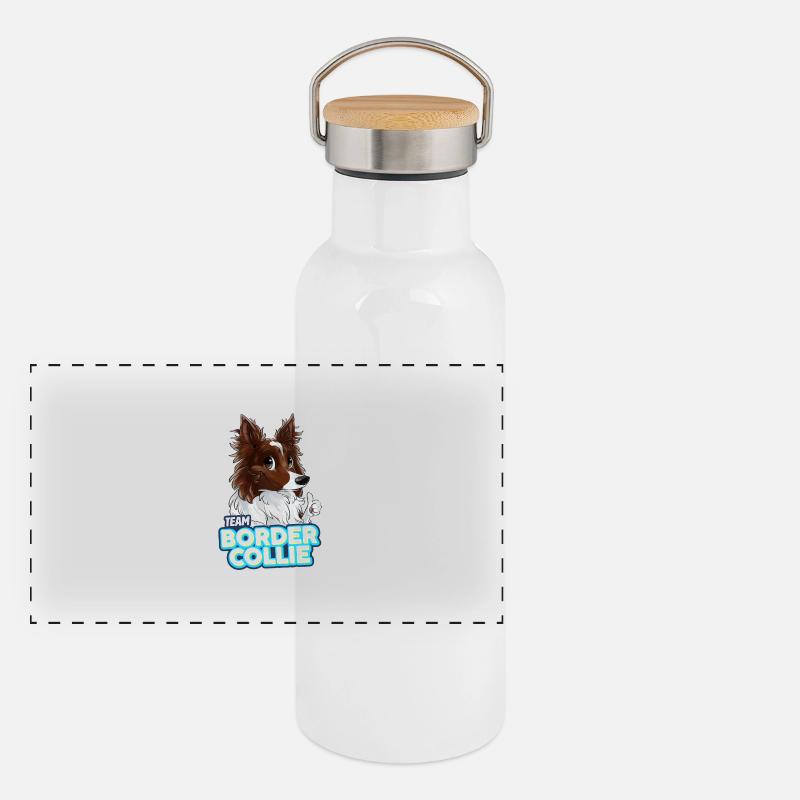 TEAM Border Collie Langhaar - Rot Panorama Thermosflasche mit Bambusdeckel