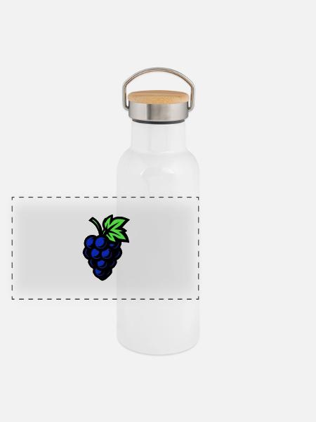 Trauben Symbol Weintrauben - Panorama Thermosflasche mit Bambusdeckel - Weiß - Vorne
