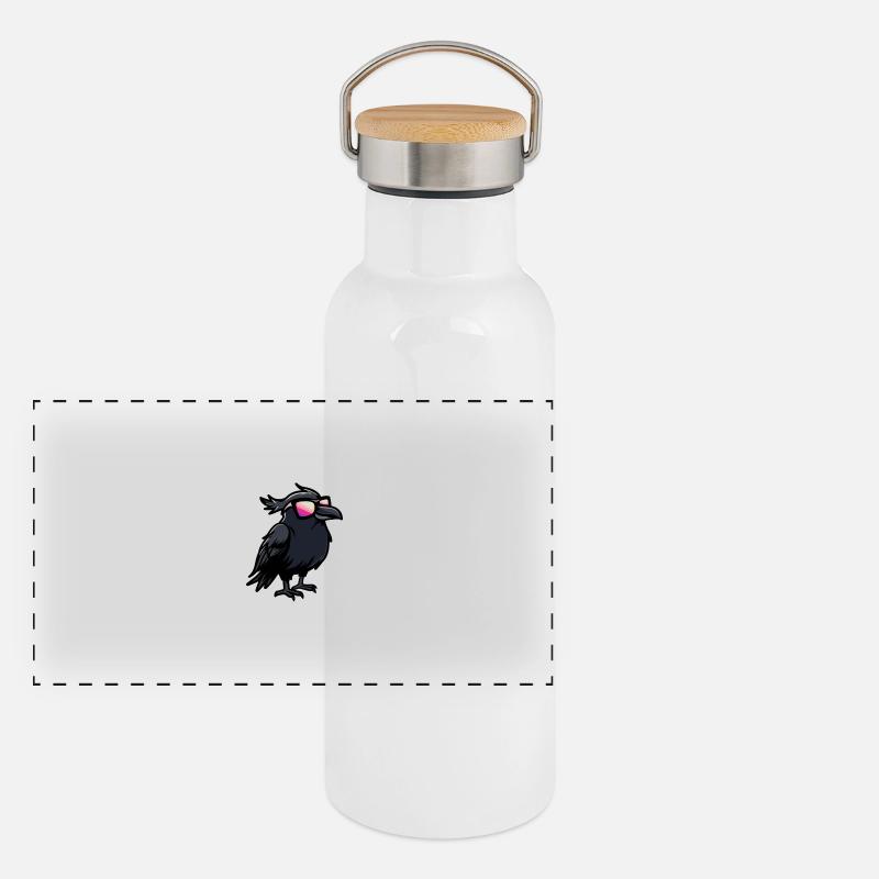 Rabe Krähe Cool Tier Panorama Thermosflasche mit Bambusdeckel