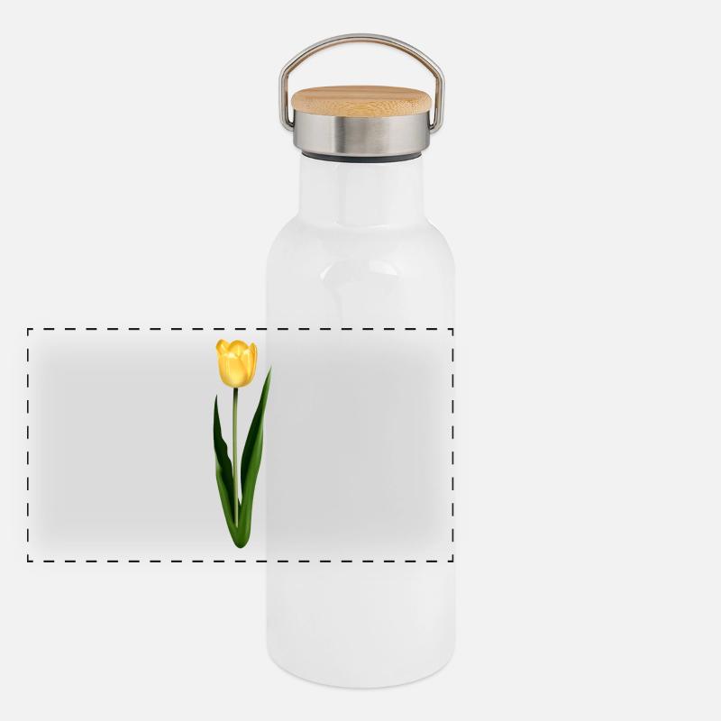Gelbe Tulpe Panorama Thermosflasche mit Bambusdeckel