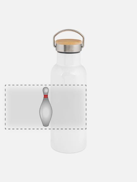 Bowling Kegel - Panorama Thermosflasche mit Bambusdeckel - Weiß