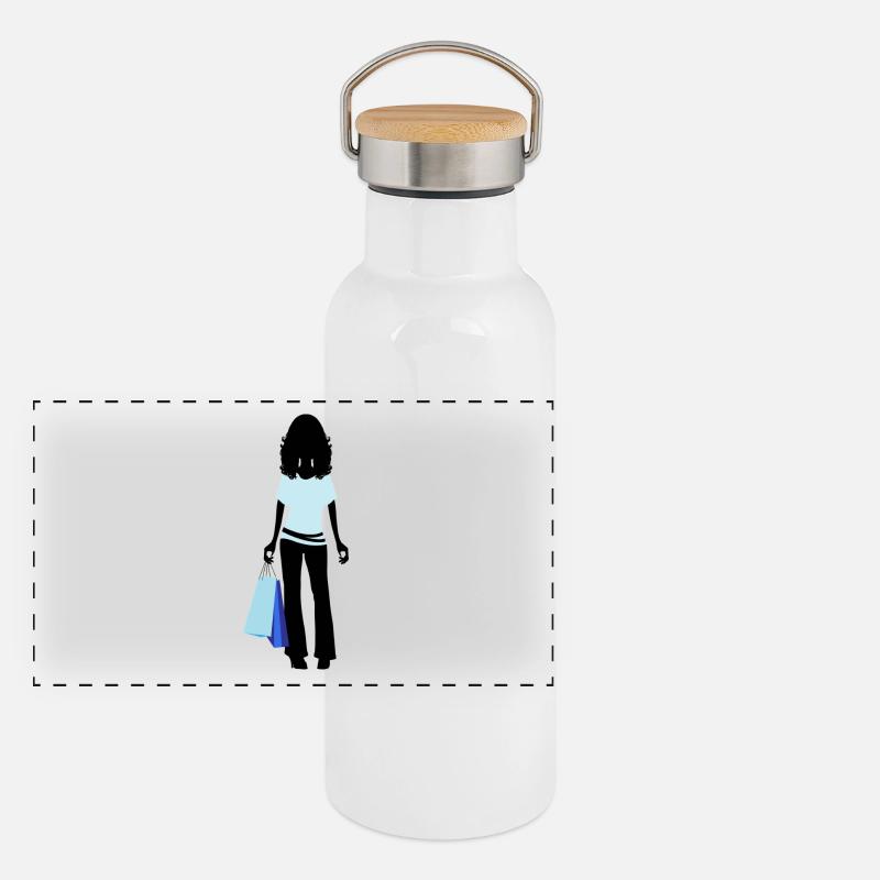 Frau Shopping Panorama Thermosflasche mit Bambusdeckel