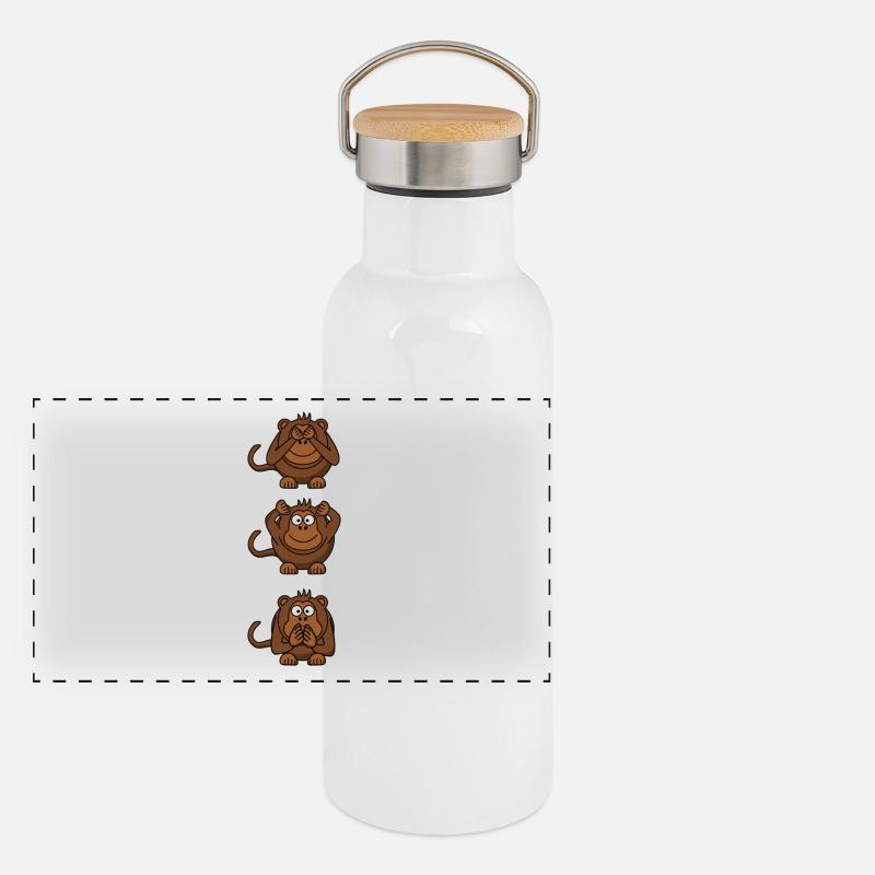 3 Affen Panorama Thermosflasche mit Bambusdeckel