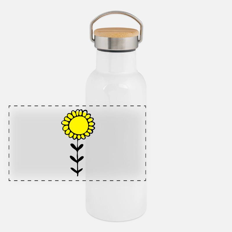 Sunflower Illustration Panoramic Thermal Bottle with Bamboo Lid