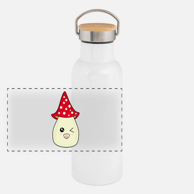 Kawaii champignon Toadstool mignon rouge avec visage Gourde isotherme avec bouchon en bambou