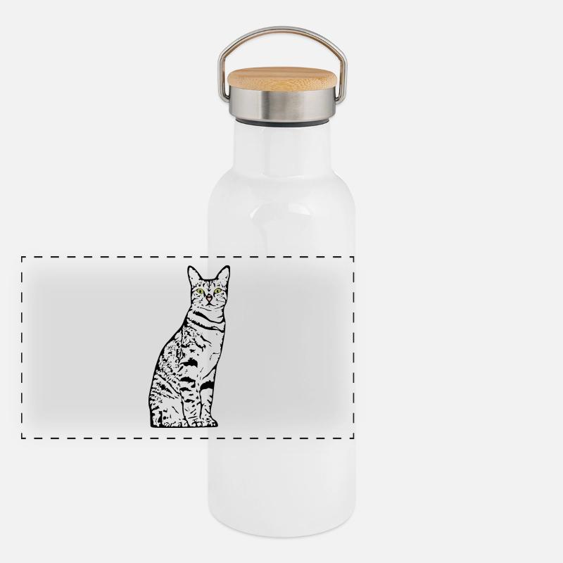 Chat Blanc Blanc Chats Chaton mignon Gourde isotherme avec bouchon en bambou
