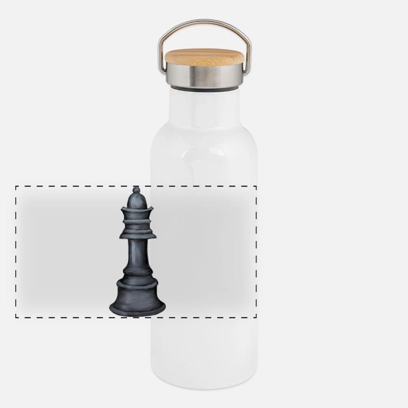 Grayscale Chess Piece Art Print Panoramic Thermal Bottle with Bamboo Lid