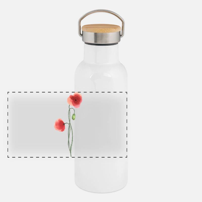 Blume: roter Mohn - Panorama Thermosflasche mit Bambusdeckel - Weiß