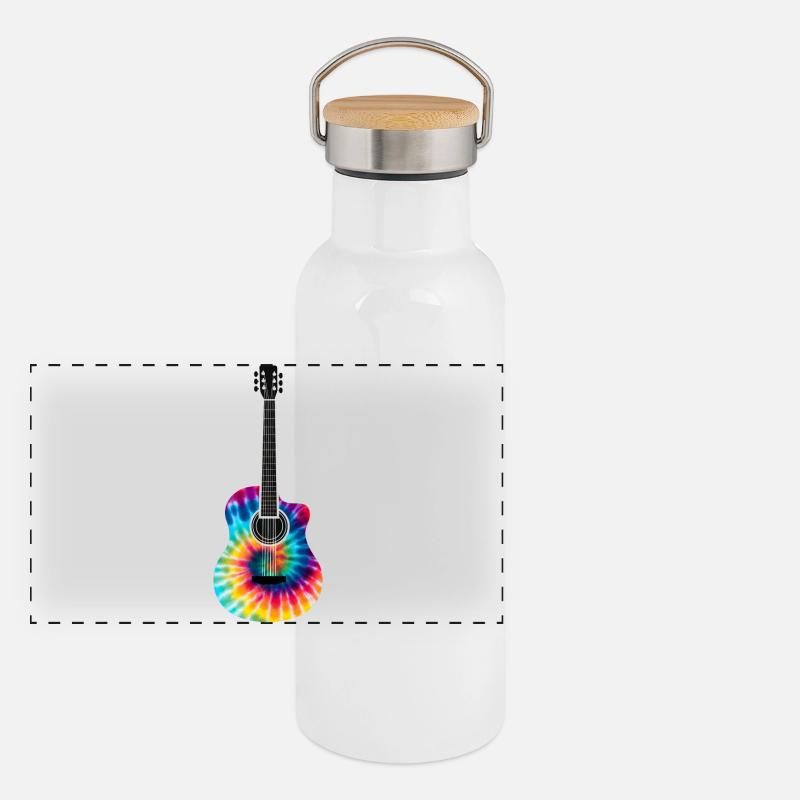 Multi-Colored Tie Dye Guitar Design Panoramic Thermal Bottle with Bamboo Lid
