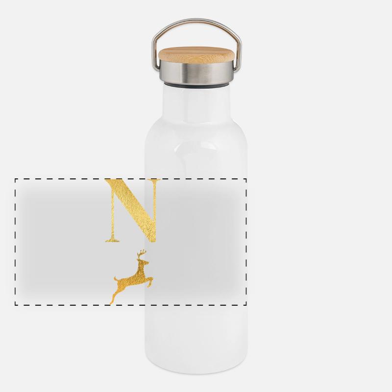 Buchstabe n Goldener Hirsch - Geschenkidee Panorama Thermosflasche mit Bambusdeckel