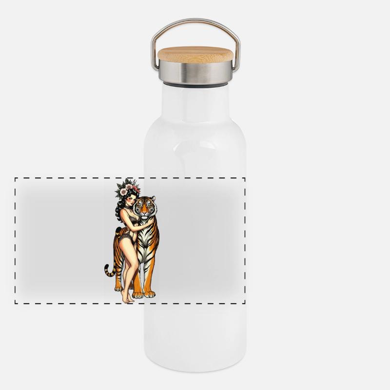 Pin-up avec tigre Gourde isotherme avec bouchon en bambou