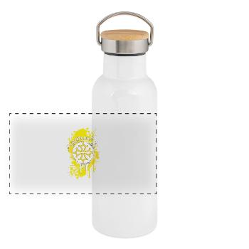 Croix Occitane 02.png - Gourde isotherme avec bouchon en bambou - blanc - Devant