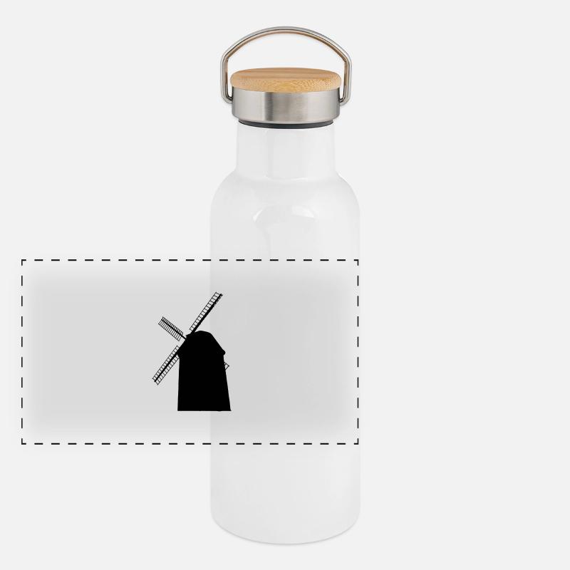 Windmühle Panorama Thermosflasche mit Bambusdeckel