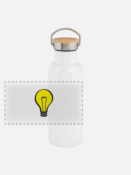 Glühbirne - Panorama Thermosflasche mit Bambusdeckel - Weiß - Vorne