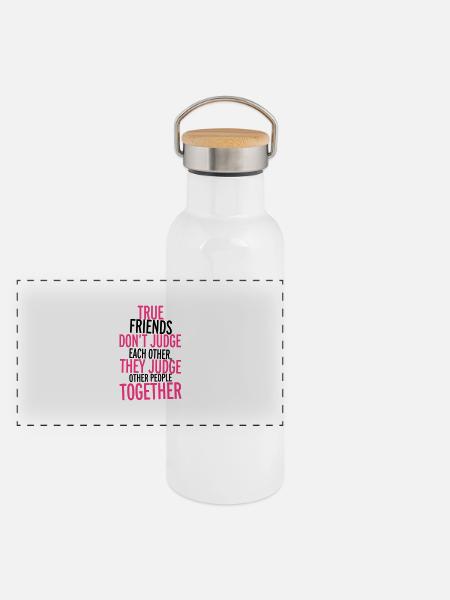 True Friends - Panorama Thermosflasche mit Bambusdeckel - Weiß