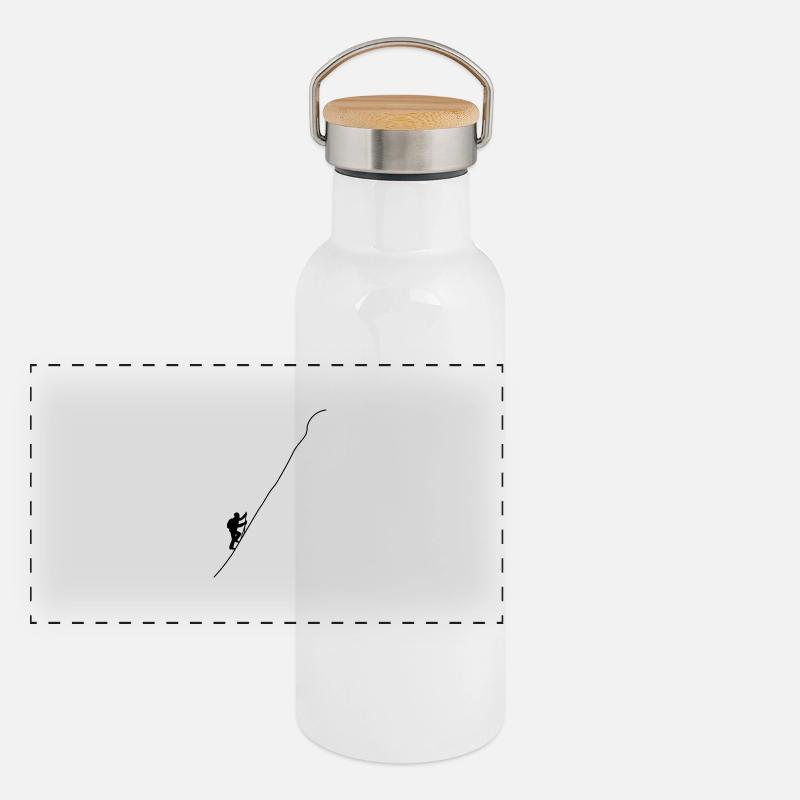 Bergwanderer an steilem Hang Panorama Thermosflasche mit Bambusdeckel