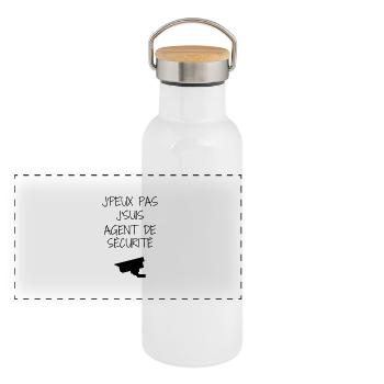 Sécurité / Vigile / Surveiller / Security - Gourde isotherme avec bouchon en bambou - blanc - Devant